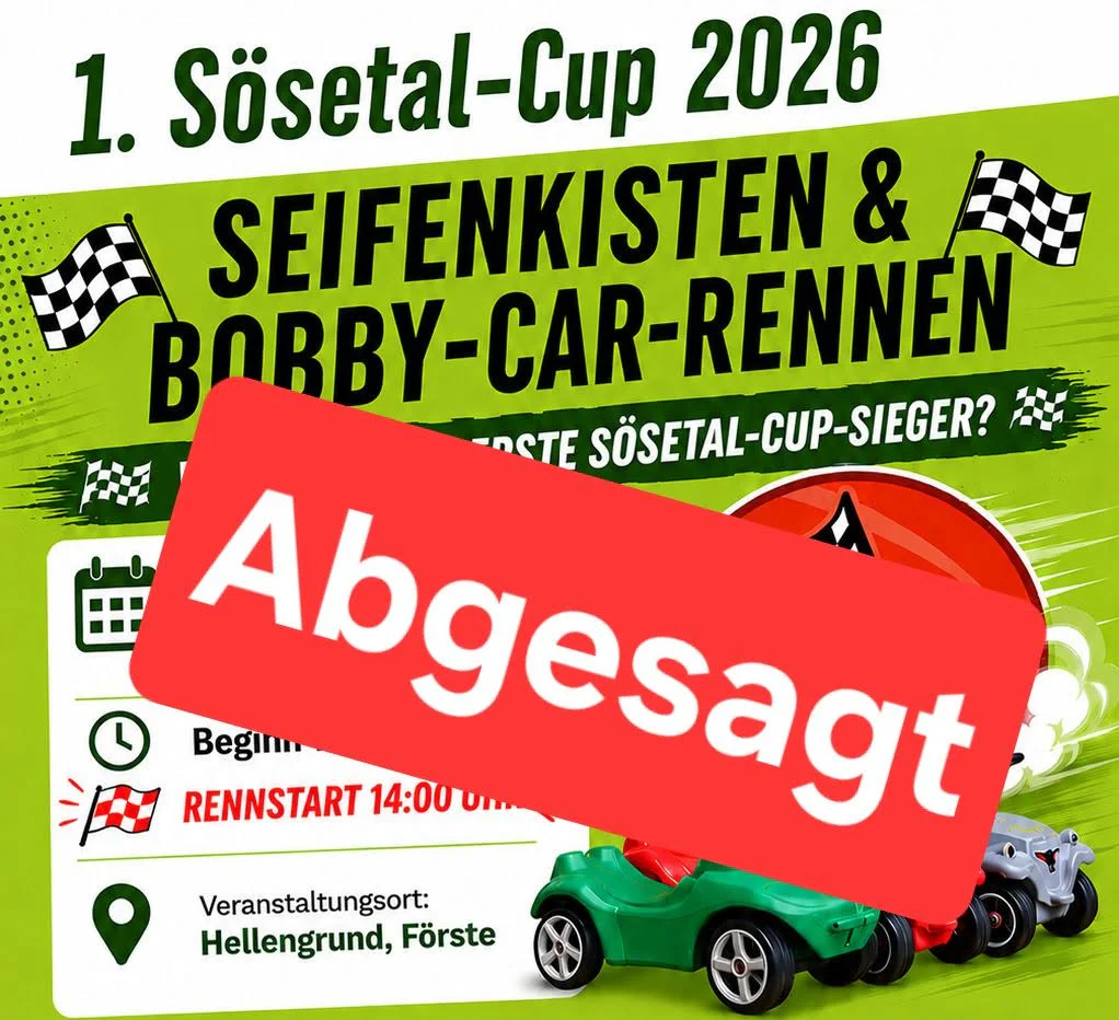 Absage (bzw. Verschiebung) des Seifenkisten-/Bobby-Car-Rennens Absage (bzw. Verschiebung) des Seifenkisten-/Bobby-Car-Rennens