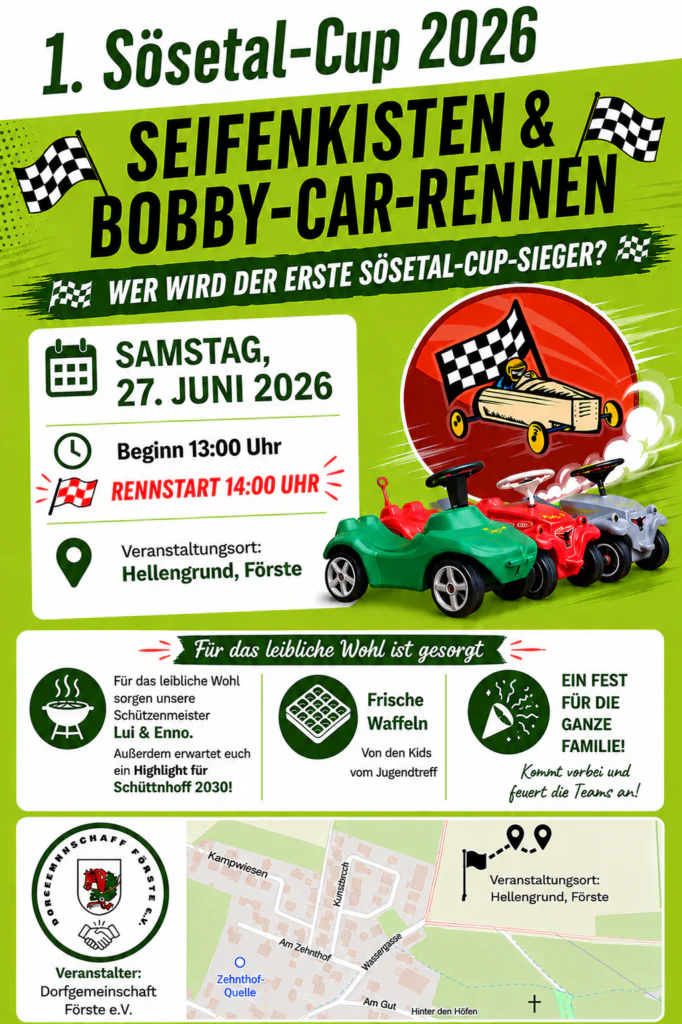 Es werden noch Fahrerinnen und Fahrer gesucht! Flyer Seifenkistenrennen 2026