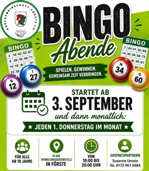 Am 03. September startet der erste Bingo-Abend Am 03. September startet der erste Bingo-Abend