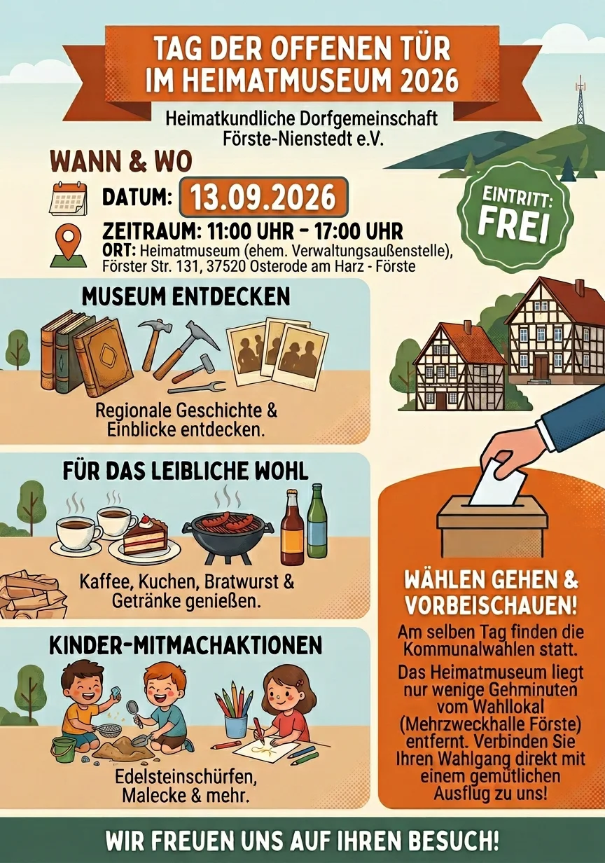 Am 13.09. ist Tag der offenen Tür im Heimatmuseum Förste Am 13.09. ist Tag der offenen Tür im Heimatmuseum Förste